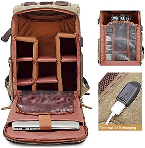 Photography Retro Waterproof Batik Canvas Backpack W Port Fit 15.6inch Laptop Men Camera Bag Carry Case|B0GVT82N41