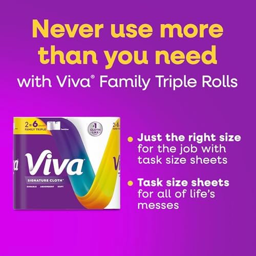 Viva Signature Cloth Paper Towels, Task Size, 2 Family Triple Rolls, 141 Sheets per Roll (Packaging May Vary)|B0G22HTXCG
