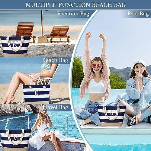 YOOLIFE Initial Canvas Waterproof Beach Tote Bag Zipper Personalized Gifts for Women Her Birthday Travel Beach Essential|B0C8MC1LNW