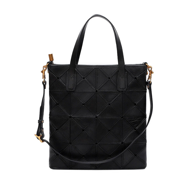 Argyle Patchwork Cowhide Leather Tote