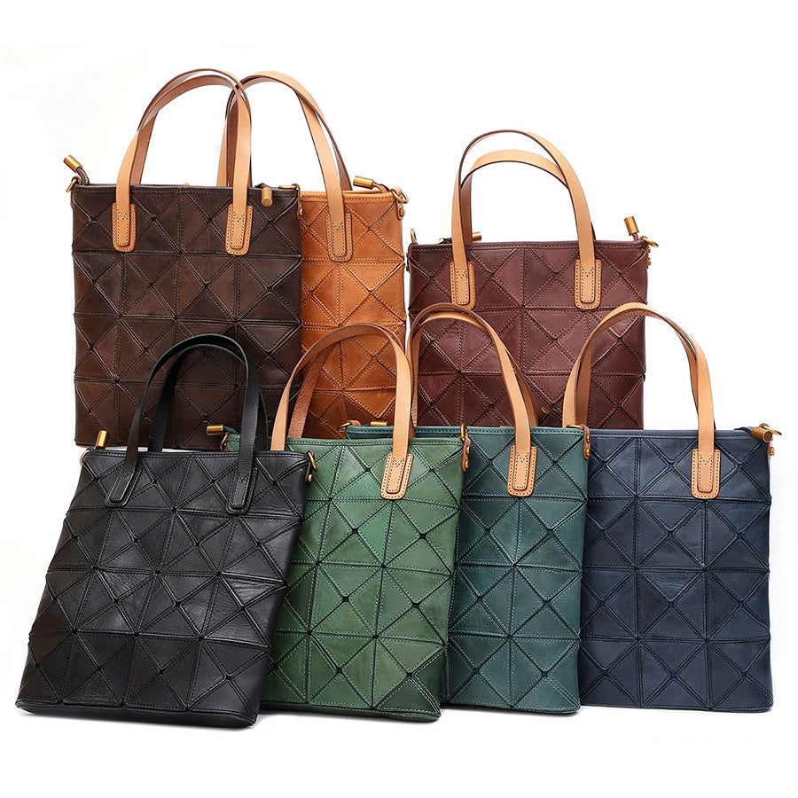 Argyle Patchwork Cowhide Leather Tote