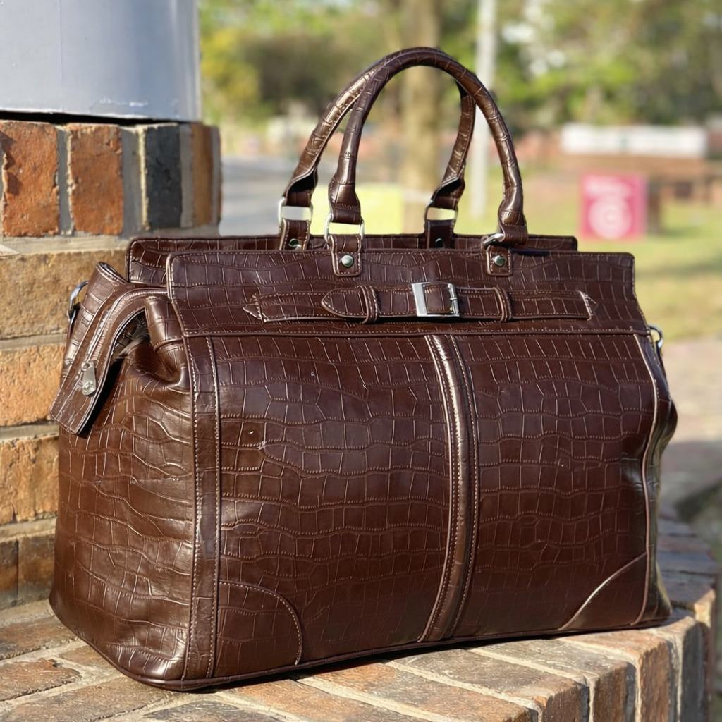 Croc Texture Leather Travel Bag