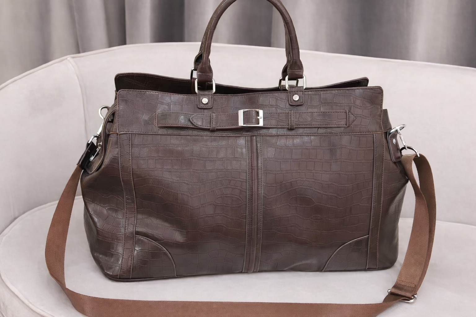 Croc Texture Leather Travel Bag