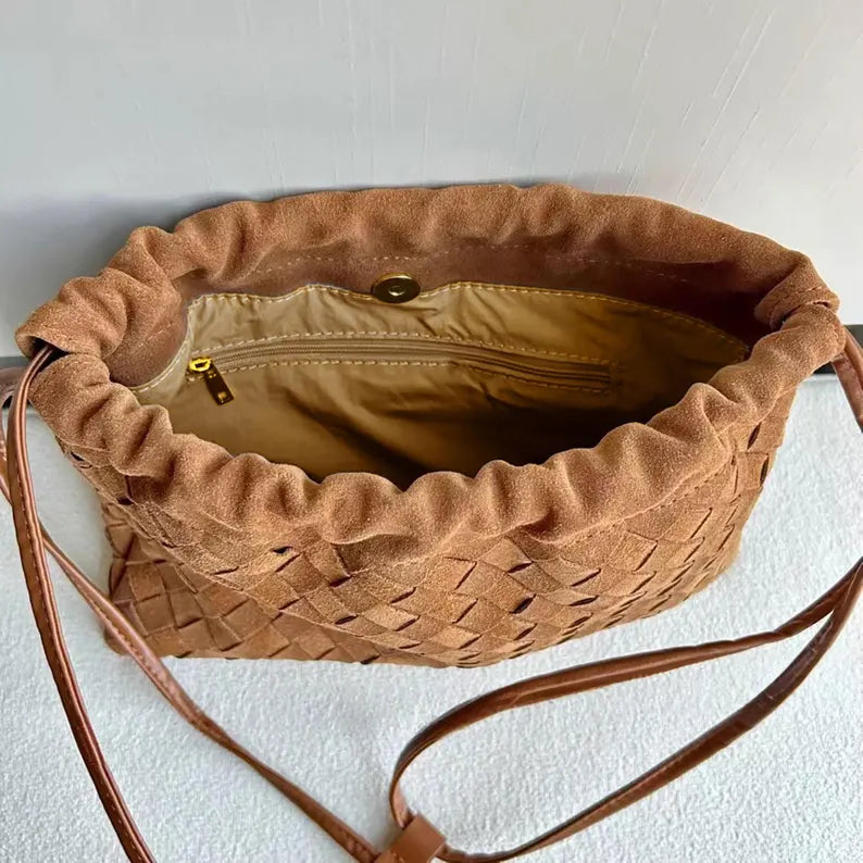 Handwoven Suede Shoulder Bag