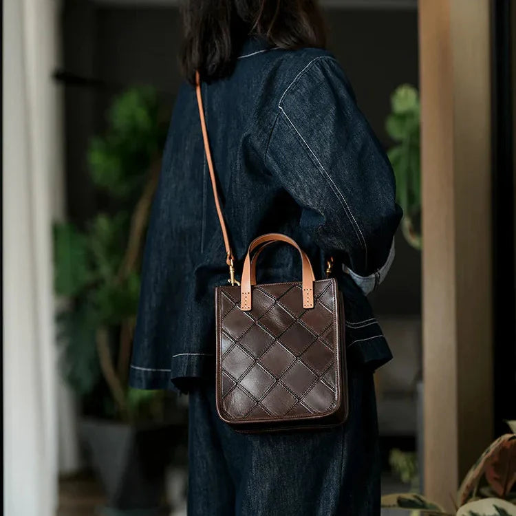 Handmade Italian Quilted Leather Mini Tote Bag