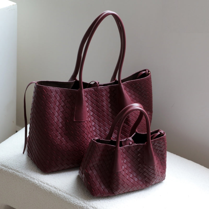 Woven Cowhide Leather Tote Bag
